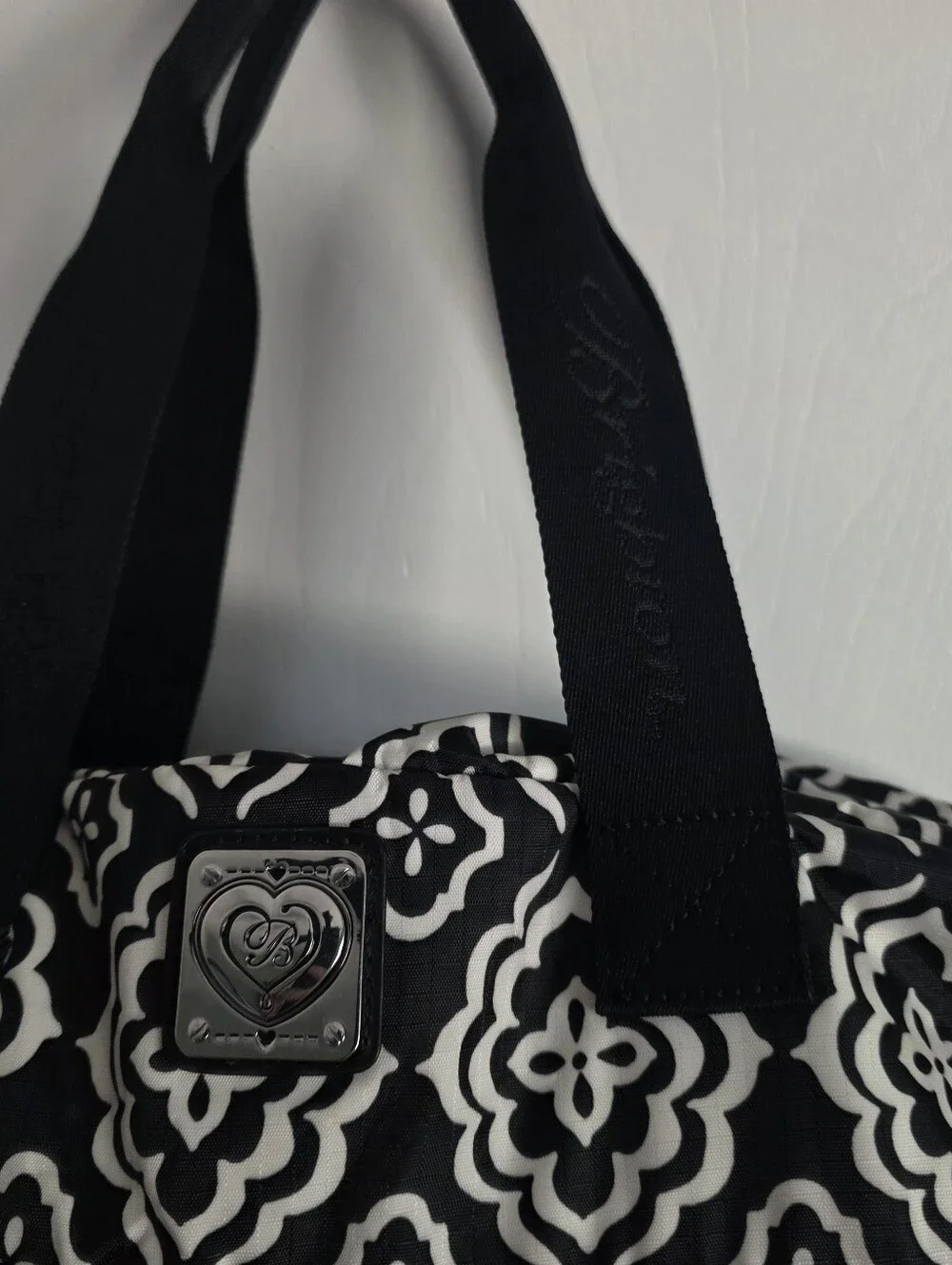 Brighton Large Duffle Weekender Travel Bag Black White Medallion.